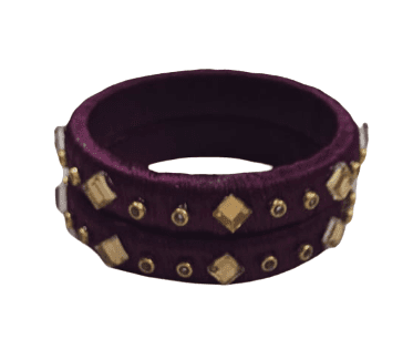 Maroon Silk Thread Bangles with Gold Embellishments & Crystals view 2