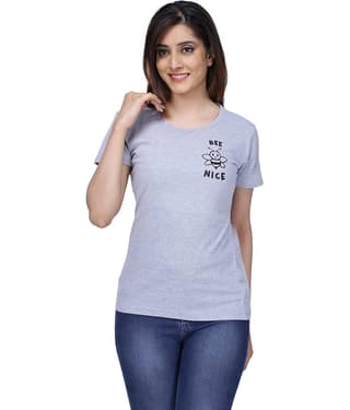 Neo Garments Women Cotton Printed Regular Fit Round Neck T-Shirt ( Grey )