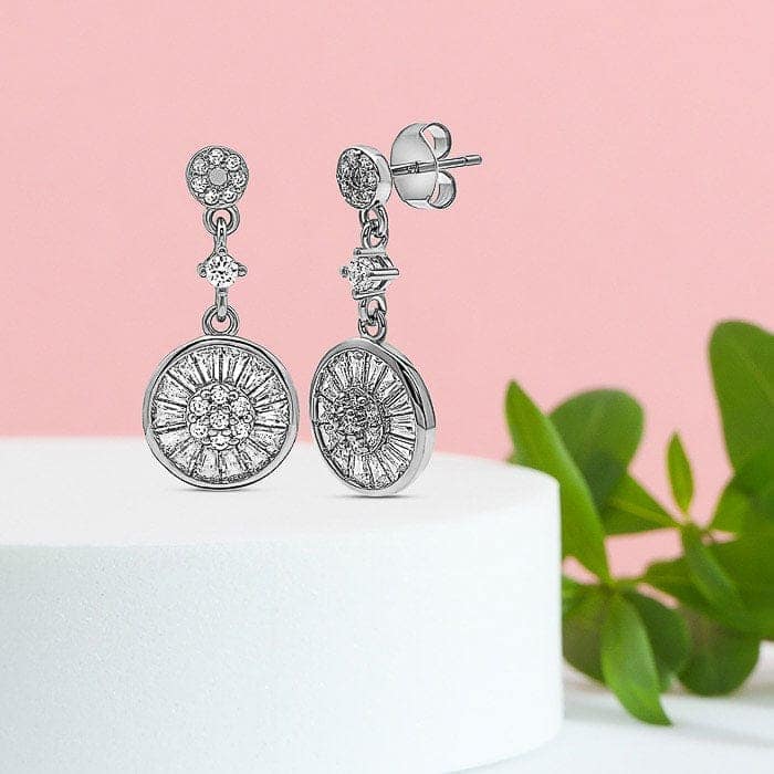 Silver Wheel Dangle Earrings view 3