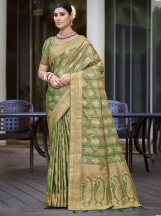 Green Satin Silk Saree