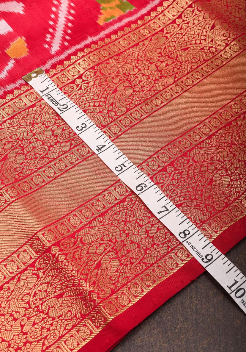 Red Ikkat Kanjivaram Pure Silk Saree with Leheriya Madthas Design and Red wide Border| SILK MARK CERTIFIED view 5