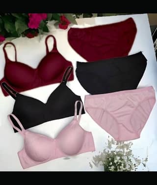EASTERN CLUB Pack of 3 Cotton Blend Bra & Panty Set For Women ( Black,Pink,Tan )