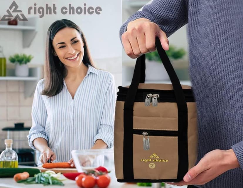 RIGHT CHOICE Bags Combo Polyester Lunch Bags Carry on Tote Compact Heat Preservation Waterproof Hygiene Meal Prep Box (Black and Beige) view 3