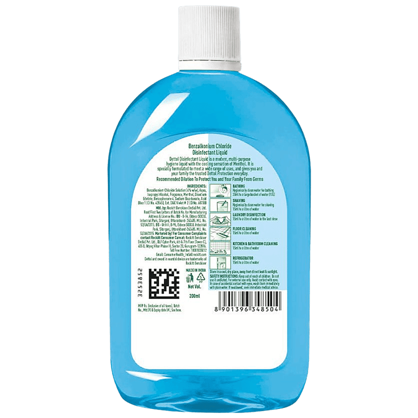 Dettol Liquid Disinfectant For Personal Hygiene, Surface Disinfection, Floor Cleaner (Menthol Cool), 200Ml view 2