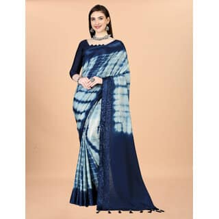 Blue Colour Chinon Silk saree With Blouse Piece And Jhalar