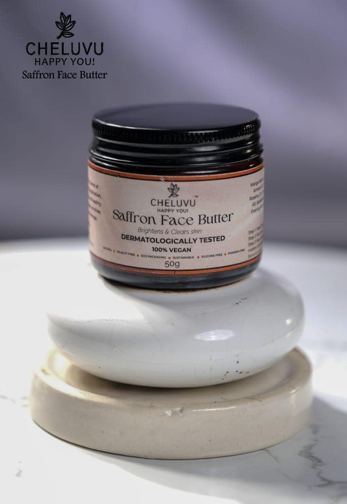 Cheluvu Saffron Face Butter - Nourishing, Radiant, Luxurious, 100% Vegan, Dermatologically Tested, 25g