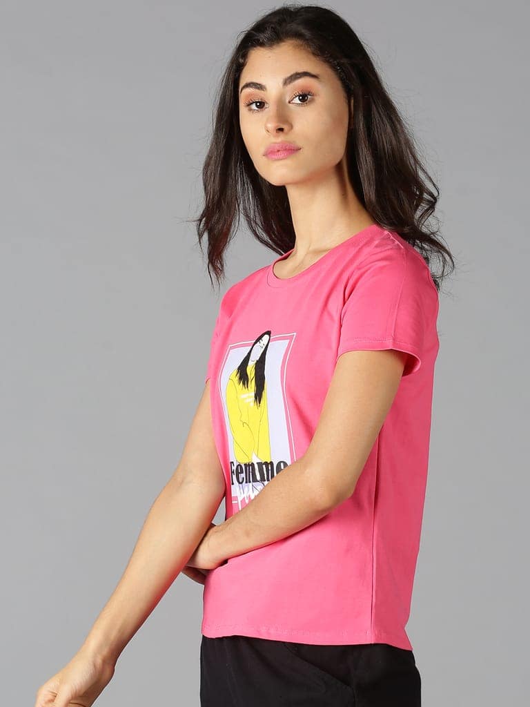 Cotton Pink Graphic Casual T-Shirt view 2