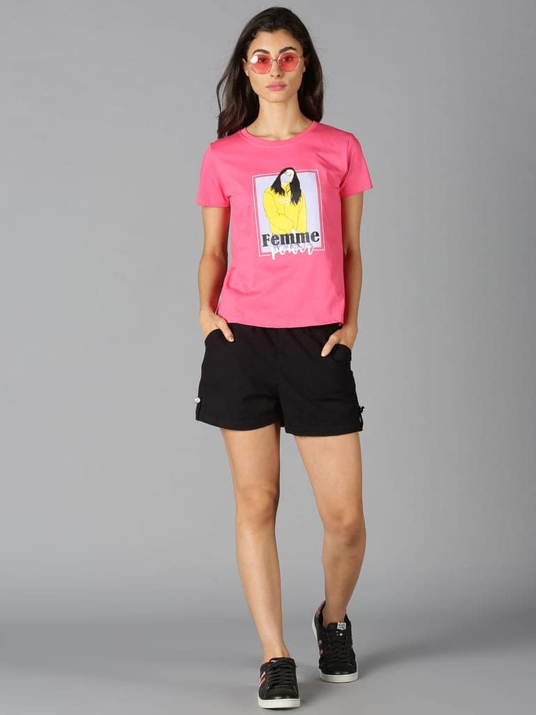 Cotton Pink Graphic Casual T-Shirt view 4