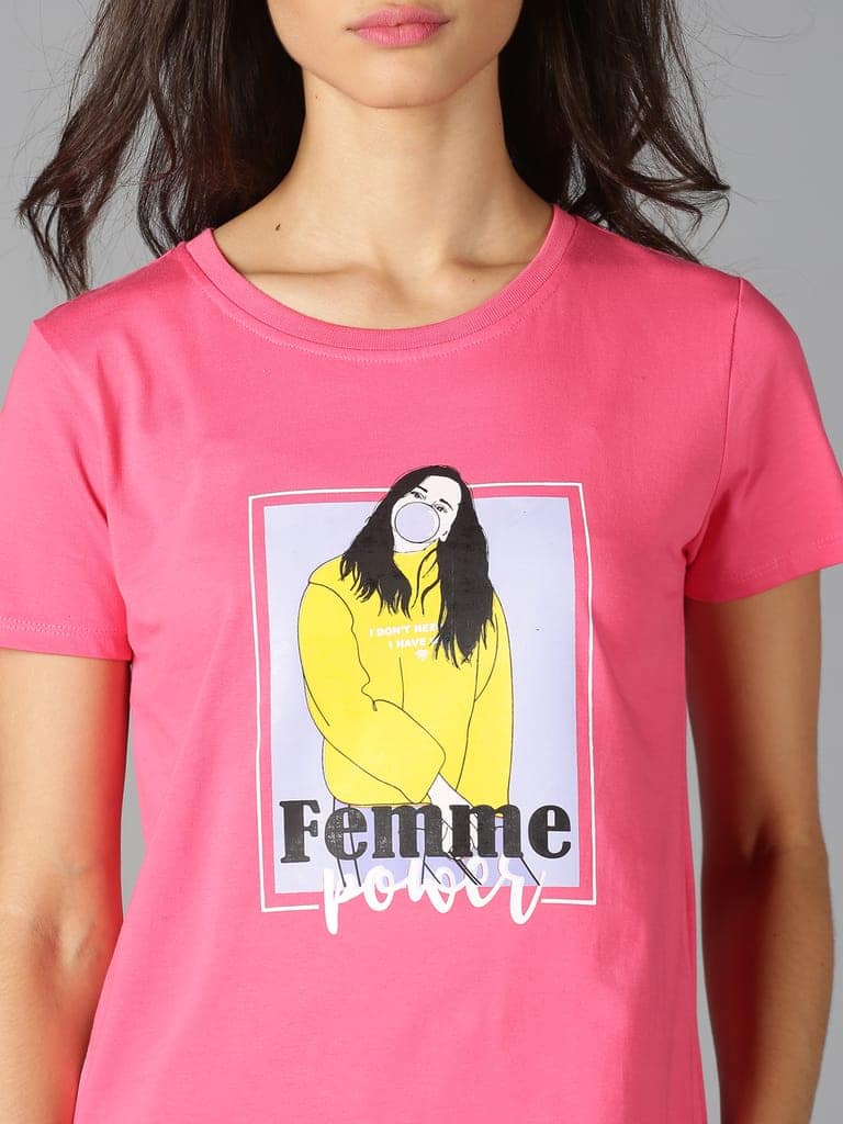 Cotton Pink Graphic Casual T-Shirt view 5
