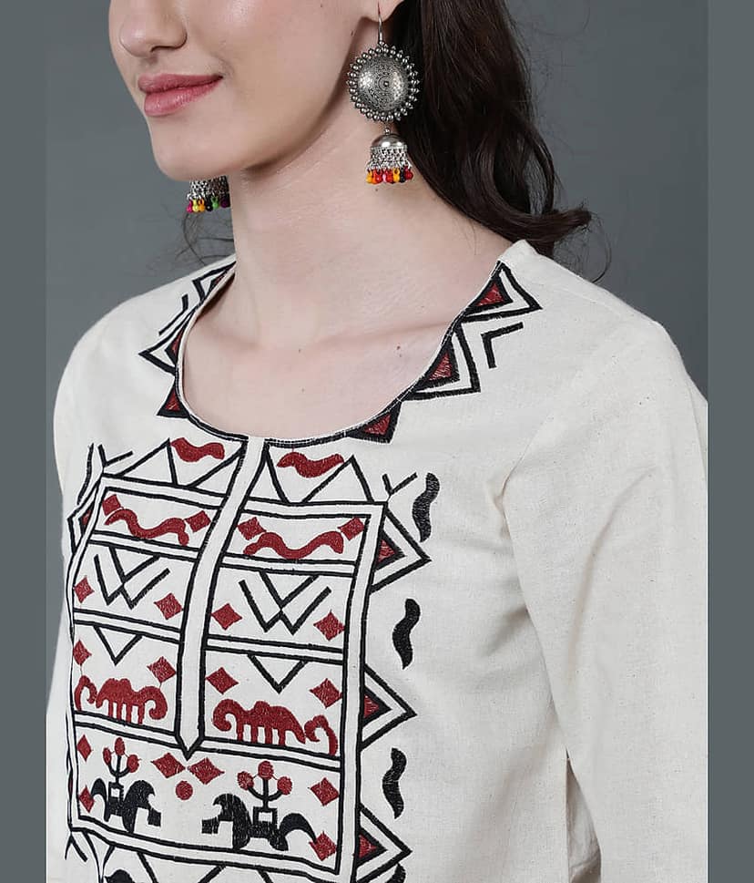 Antaran Cotton Printed Kurti With Pants Women's Stitched Salwar Suit - White ( Pack of 1 ) view 2