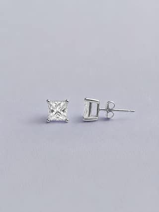 AXORA LIFE 925 Sterling Silver Princess-Cut Solitaire Stud Earrings Small