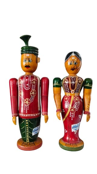 Odisha Wooden Dolls Couple - Handcrafted Indian Art