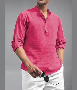 BHUVIKOO Cotton Blend Plain Shirt Style Kurta For Men ( Light Green )