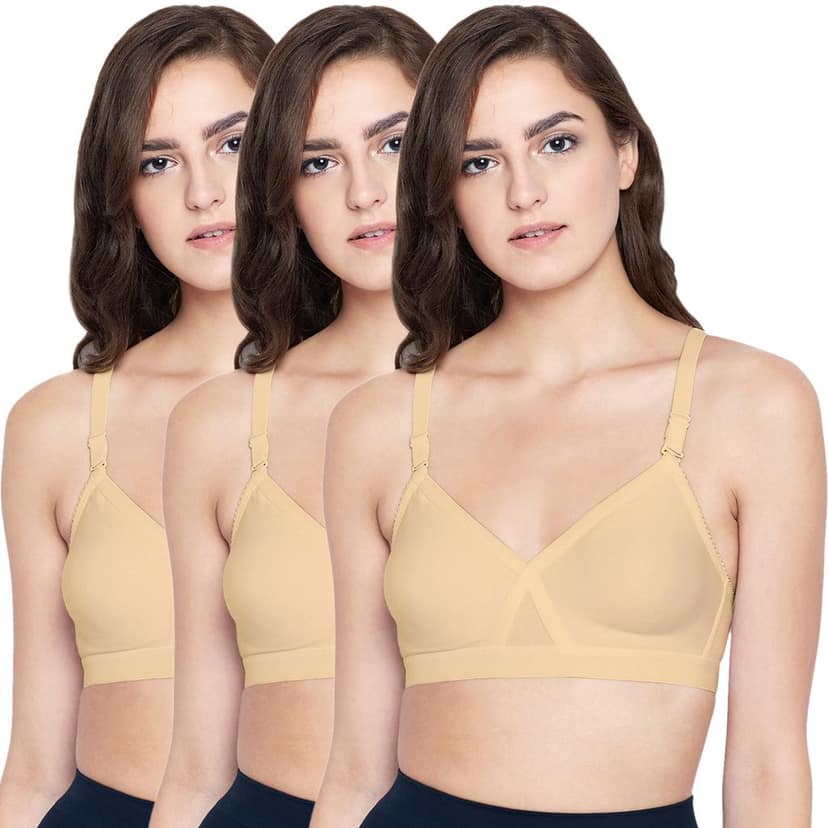 Bodycare 100% Cotton Non Padded Non wired Seamless Bra-Pack of 3