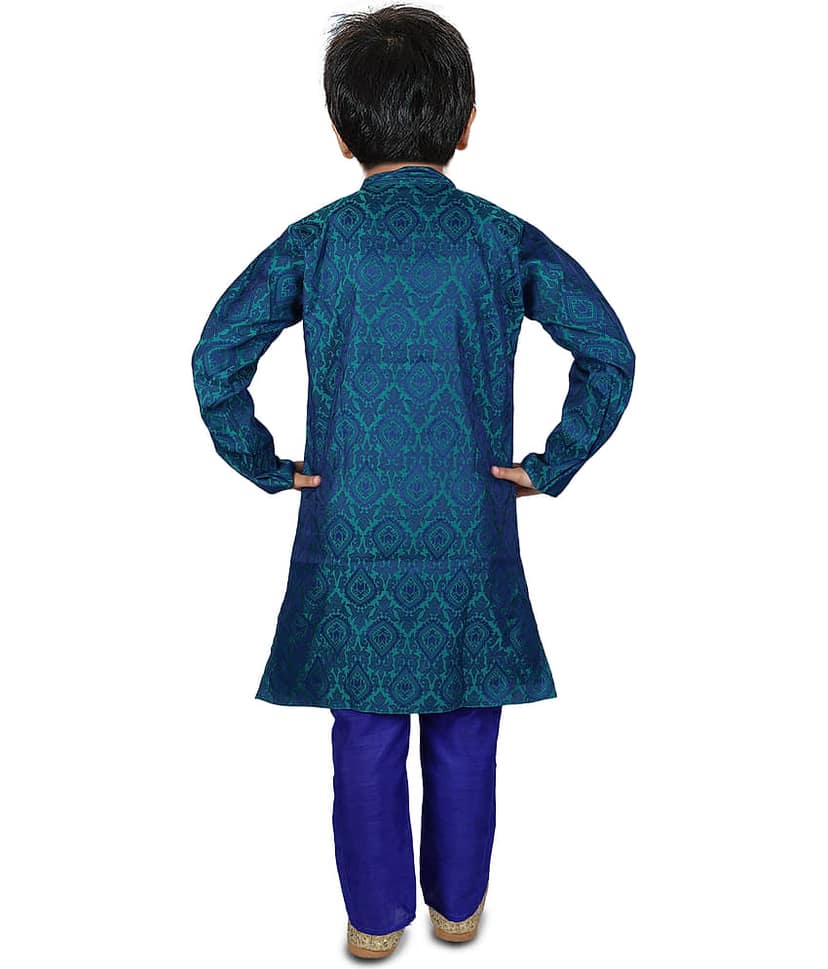 hrr Boys Cotton Blend Dark Blue Kurta Pyjama Set ( Pack of 1 ) view 2