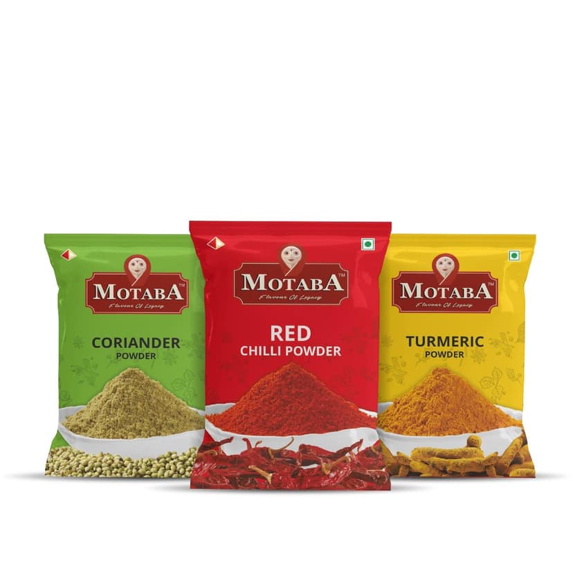 MOTABA Red Chilli Powder, Turmeric Powder & Coriender Powder, 200 gm Each - Pack of 3 - MOTABA Red Chilli Powder, Turmeric Powder & Coriender Powder, 200 gm Each - Pack of 3