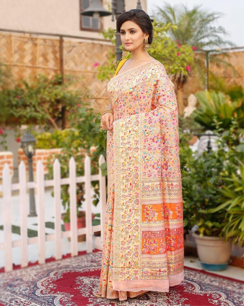 Banarasi Silk Saree Pastel Pink & Multicolor Color with contrast pallu and blouse-3066 view 2