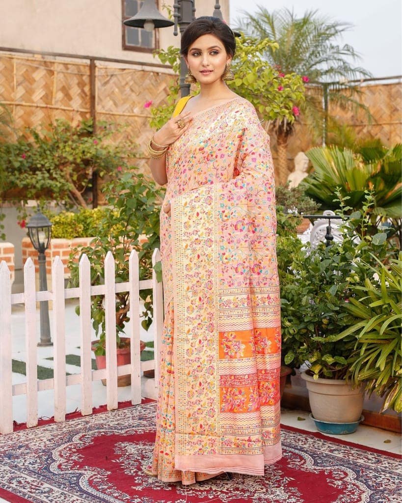 Banarasi Silk Saree Pastel Pink & Multicolor Color with contrast pallu and blouse-3066 view 3