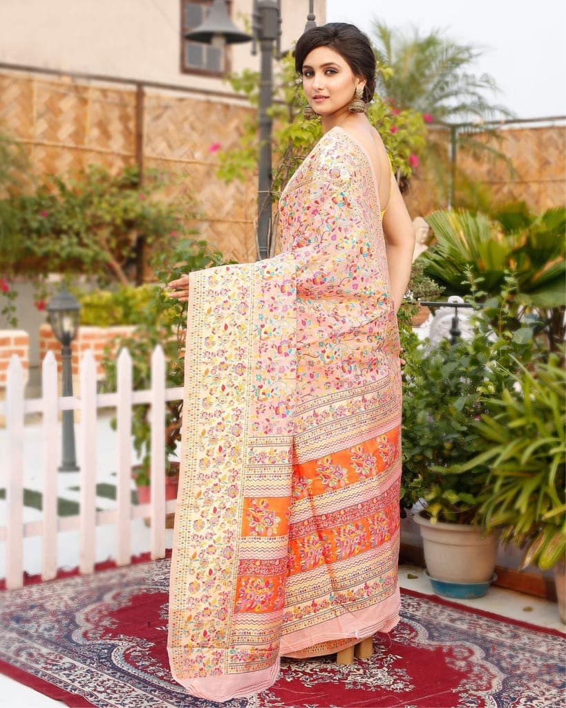 Banarasi Silk Saree Pastel Pink & Multicolor Color with contrast pallu and blouse-3066 view 4