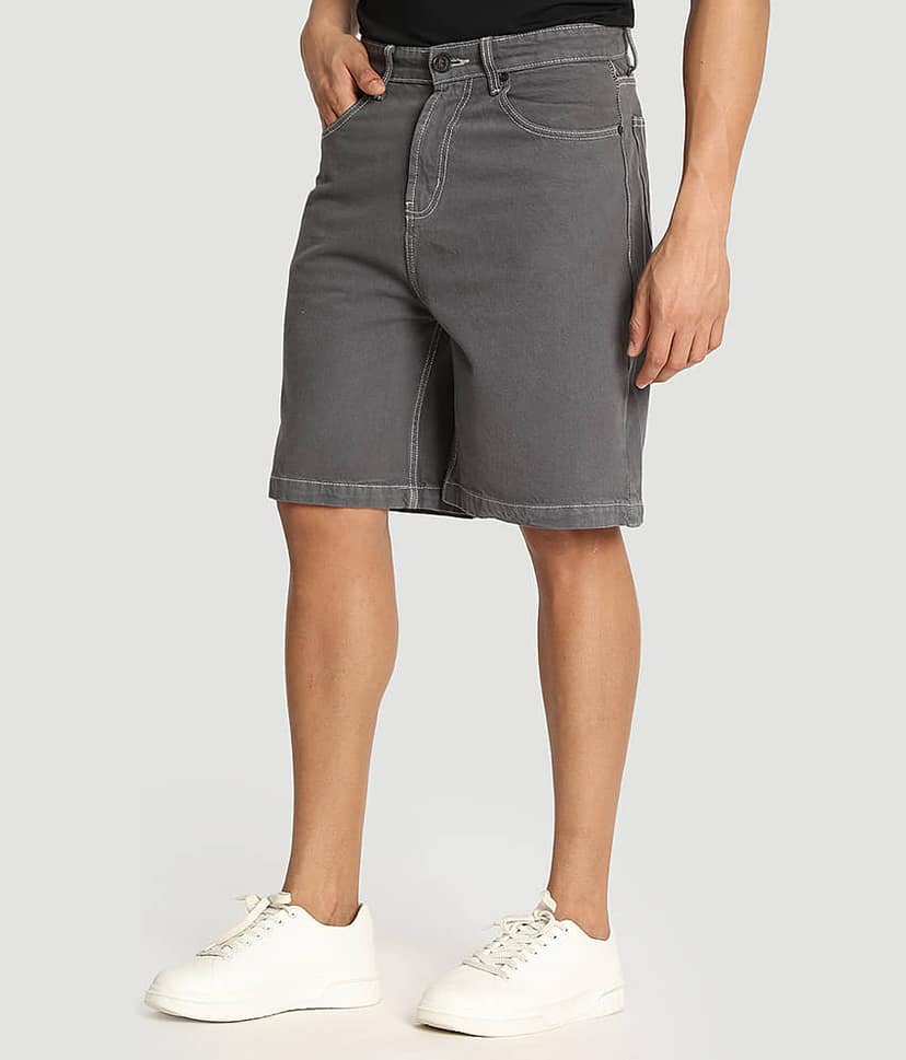 Bene Kleed Grey Cotton Men's Denim Shorts ( Pack of 1 ) view 2