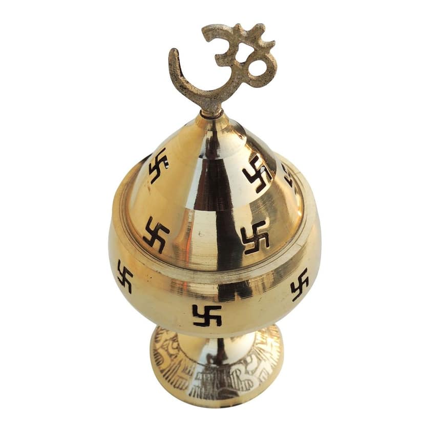 Brass Table Decor Oil Lamp Om Pakija Deepak - Premium Brass Lamp for Puja D?cor, Height : 4.1 Inch (ZMAS164 E) view 3