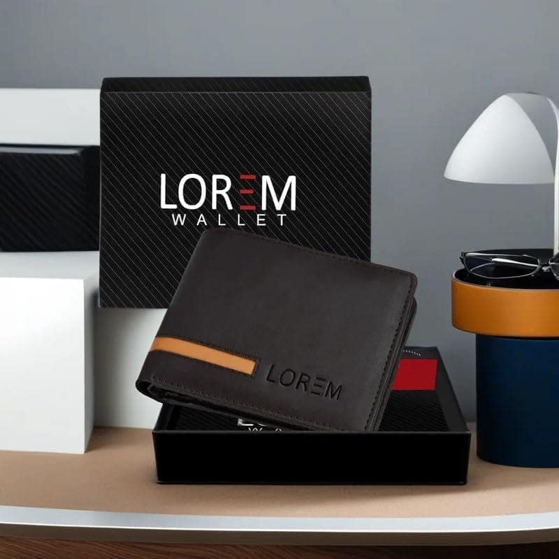 LOREM Edition Bi-Fold Faux Leather 3 ATM Card Slots Wallet for Men-UF view 2