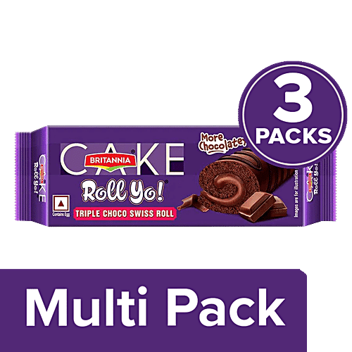 Britannia Cake Roll Yo! Triple Choco Swiss Roll - More Chocolatey,(Pack Of 3), 3 x 27 g Multipack