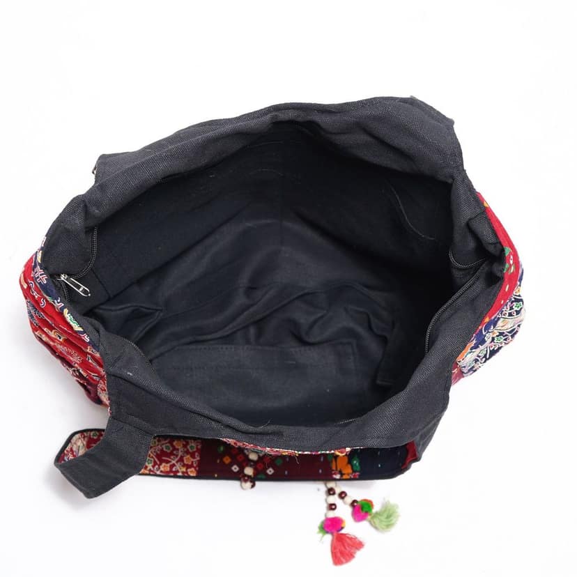 Rajasthani Embroidered Shoulder Bag, Pure Cotton Shoulder Bag With Handmade Beautiful Patchwork view 6