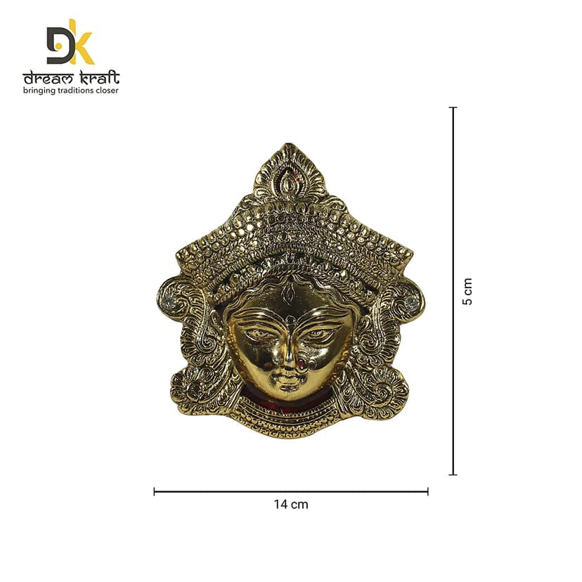 Dreamkraft White Metal Finish Goddess Maa Durga Face Sculpture Diwali Navratri Durga Pooja Decoration (Golden - 15.5 X 14 X 5 cm) view 2