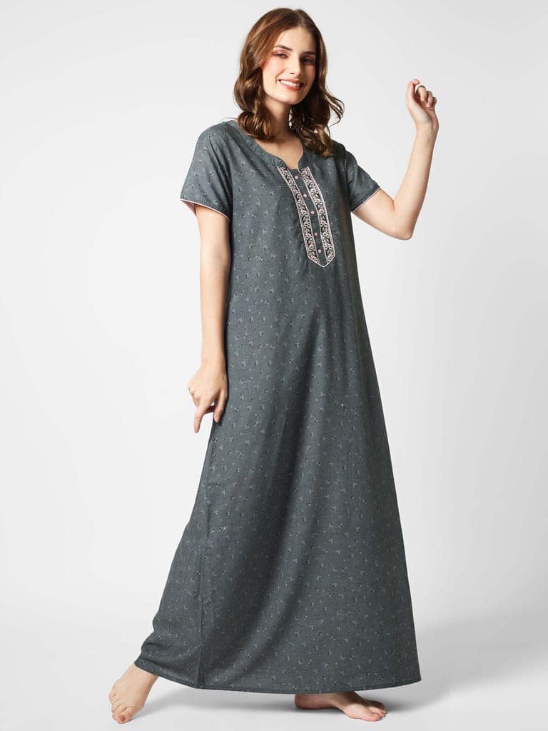 Zeyo Women Polyester Light Brown Floral Print Nighty view 3