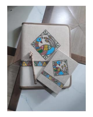 Jute Canvas Folder, Notebook & Pen Set
