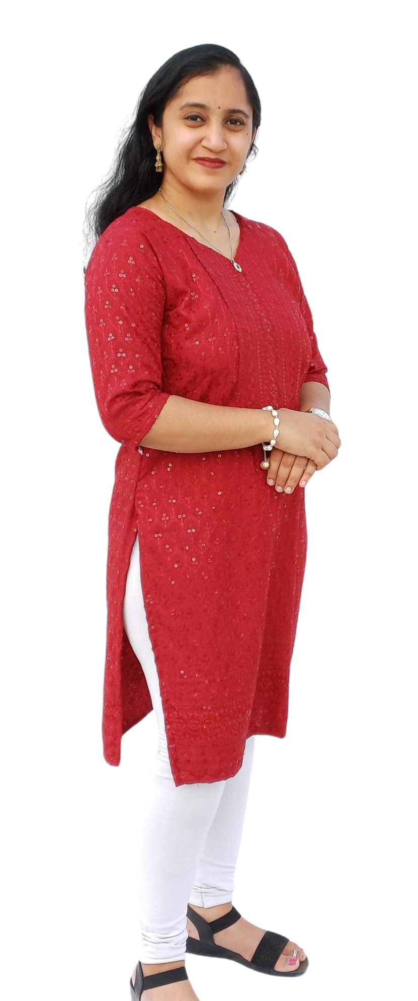 Mom and Me Rayon Chikankari Kurta/Kurti for Women, Soft, Casual Wear, No Bottom, Colours: Black, Maroon, Navy Blue, Pink, Red, White, Yellow, Sizes: S, M, L, XL, 2XL, 3XL (Large, Maroon) view 2