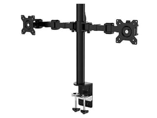 Dual Monitor LED Desk Stand Height-Adjustable Arm Mount with Horizontal Screw Clamp Heavy Duty Steel Construction Full Motion Swivel & Tilt