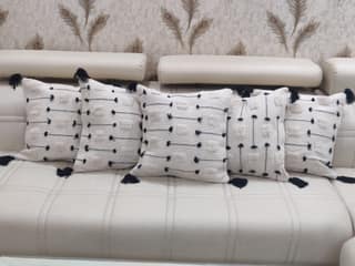 BulkySanta handtufted Cotton Cushion Covers for Sofa, 16 in x 16 in (White Black Stitch)