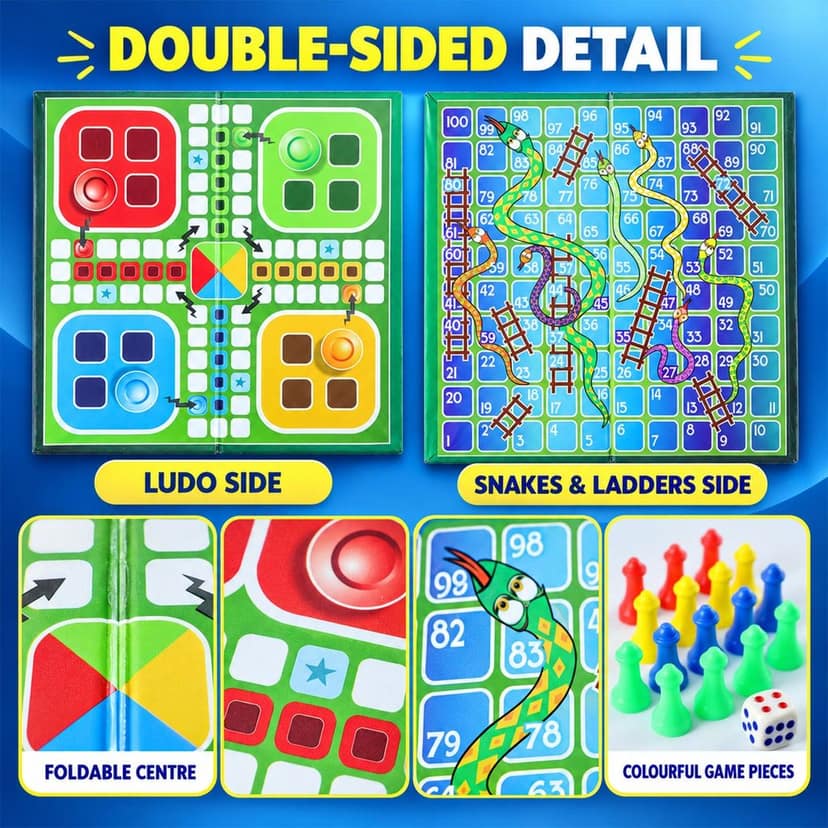 Ludo and Snakes and Ladders Foldable Board Game for Family Play (2 in 1) view 3
