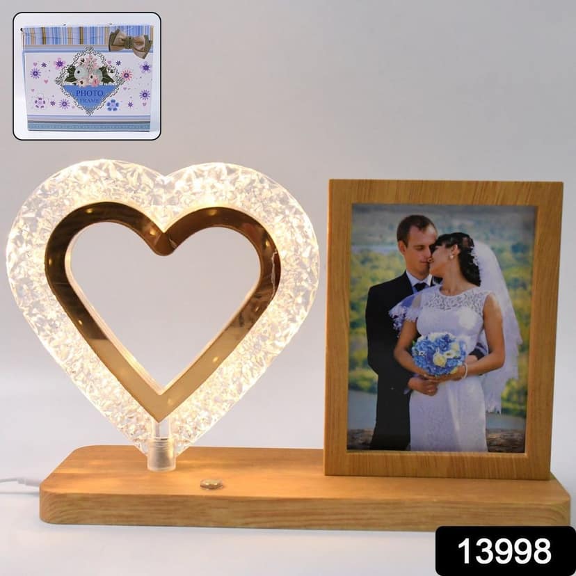Heart Shape Cystal Led Lamp & Photo Frame Night Lamp | Wedding Gift | love couple view 2
