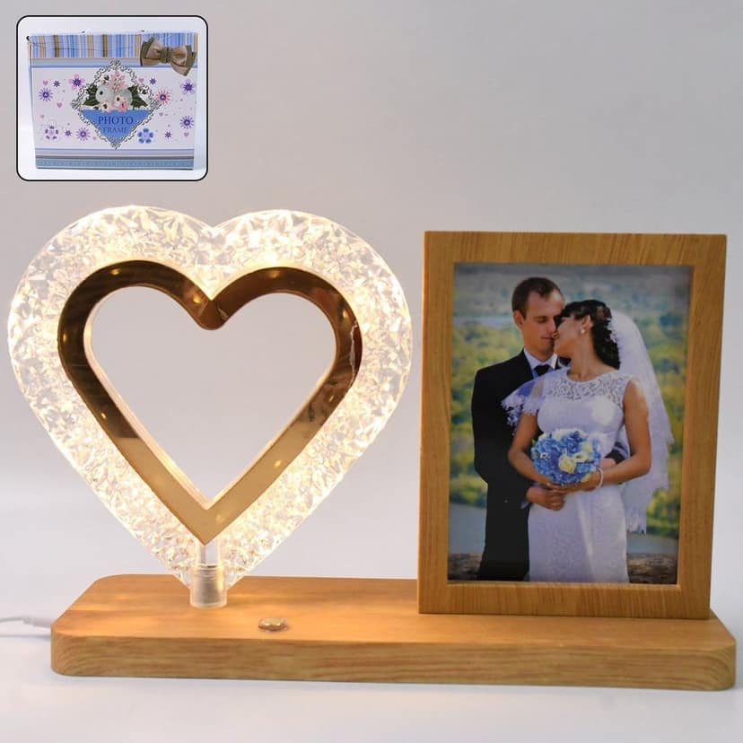 Heart Shape Cystal Led Lamp & Photo Frame Night Lamp | Wedding Gift | love couple view 4