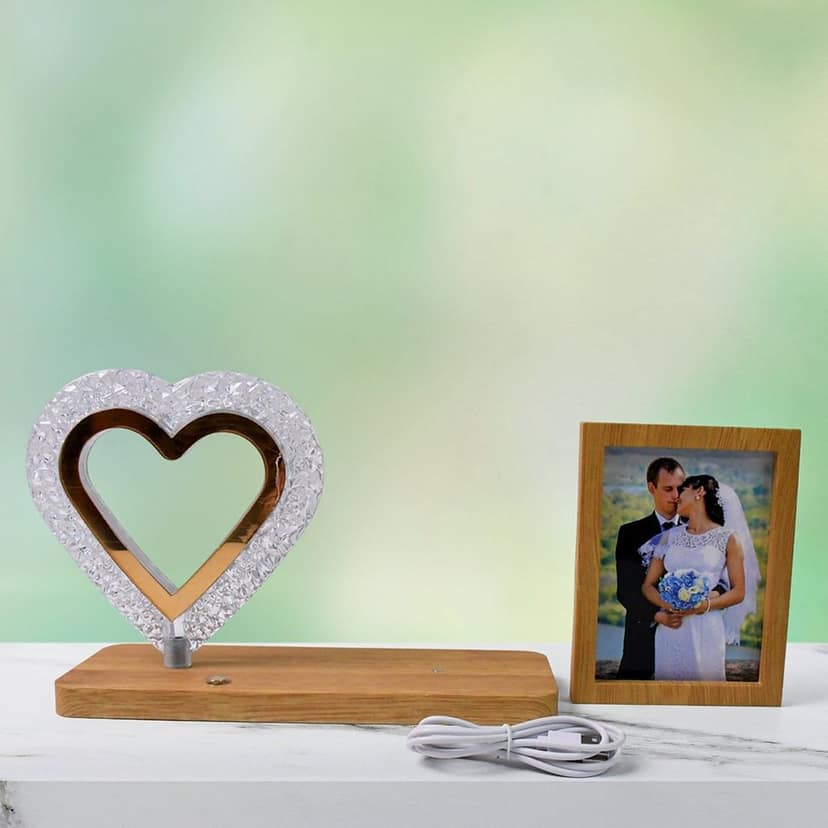 Heart Shape Cystal Led Lamp & Photo Frame Night Lamp | Wedding Gift | love couple view 5
