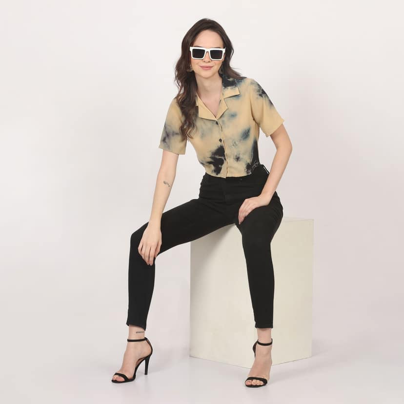 Women Stylish Tie & Dye Crop Shirt view 3