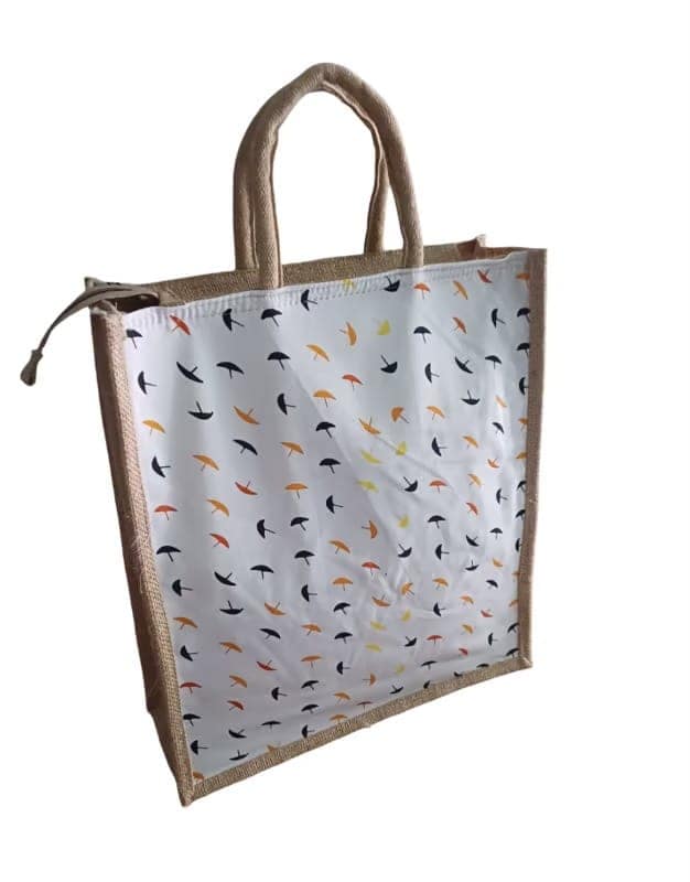 Eco-Friendly Jute Tote Bag with Umbrella Print view 3