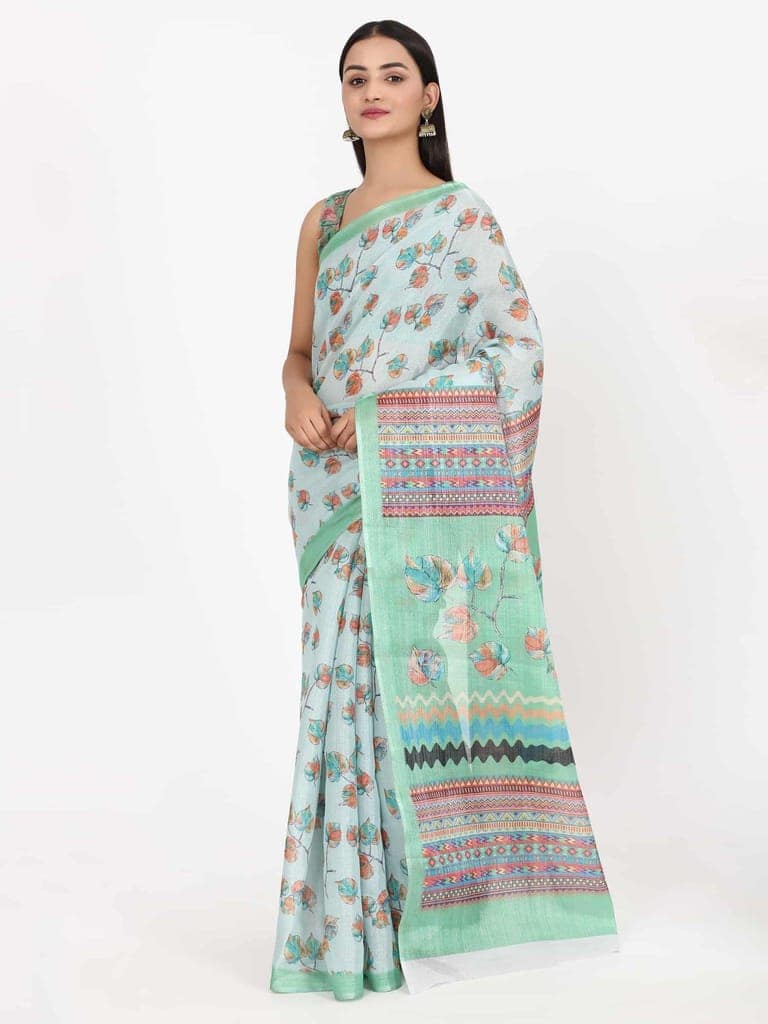 Women's Digital Print Zari Woven Multicolor Saree view 3