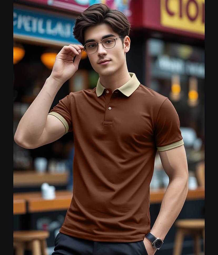 Leotude Men Cotton Blend Regular Fit Solid Polo T Shirt ( Brown )