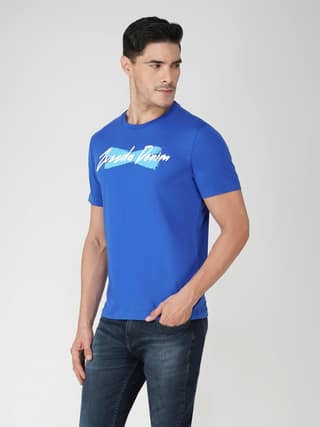 Men’s Breathable Pure Cotton Branded T-Shirt-Blue