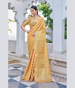 Sariya Organza Woven Saree With Unstitched Blouse Piece ( Peach )