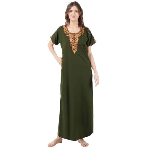 KOI SLEEPWEAR Women's Cotton Blend Embroidered Maxi Nightgown (Free Size) view 6