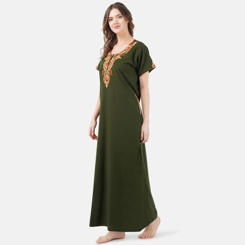 KOI SLEEPWEAR Women's Cotton Blend Embroidered Maxi Nightgown (Free Size) view 9