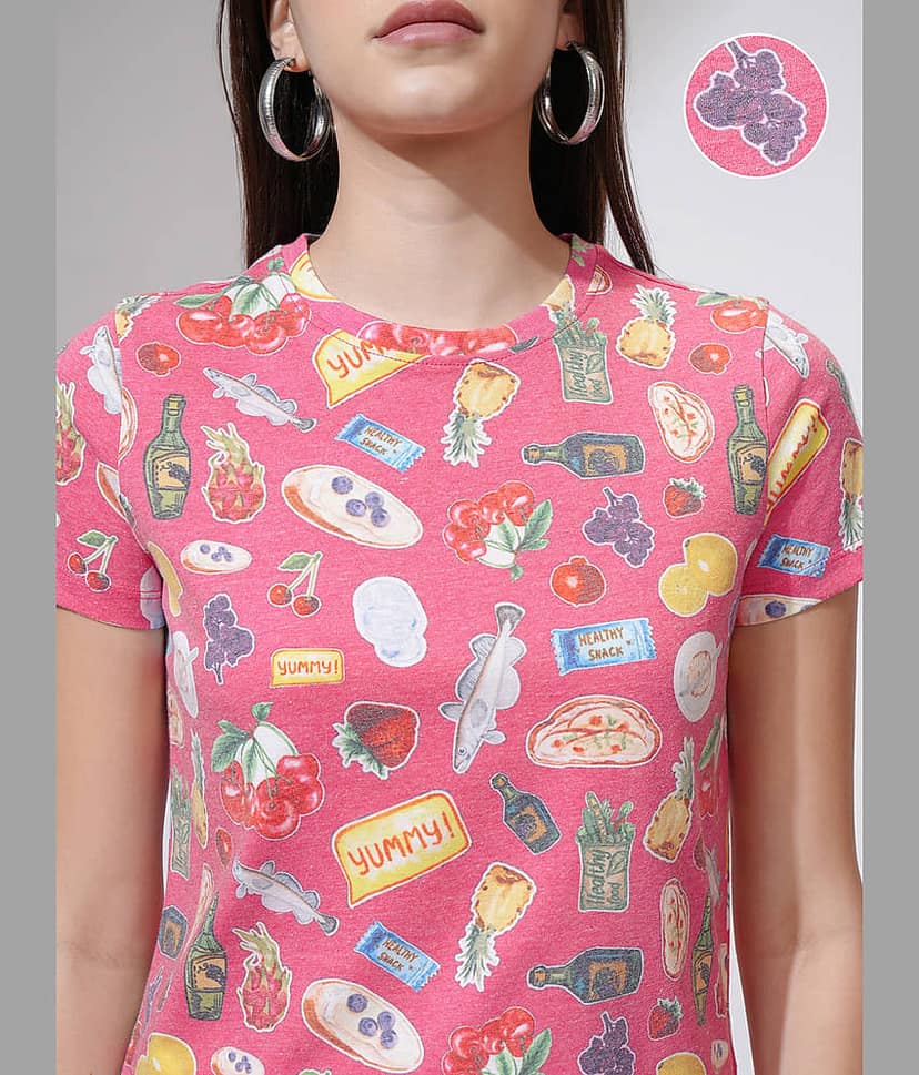 Tokyo Talkies Women Poly Cotton Regular Fit Round Neck T-Shirt ( Pink ) view 5