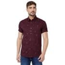 Mufti Maroon Geometric Print Slim Fit Casual Shirt