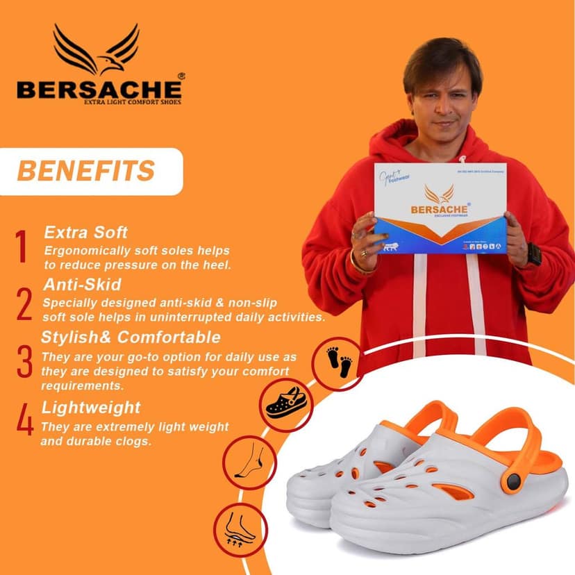 Bersache Extra Soft Classic Casual with Back Strap Regular wear with Ultra Soft & Flexibility Technology Clog for Men's view 2