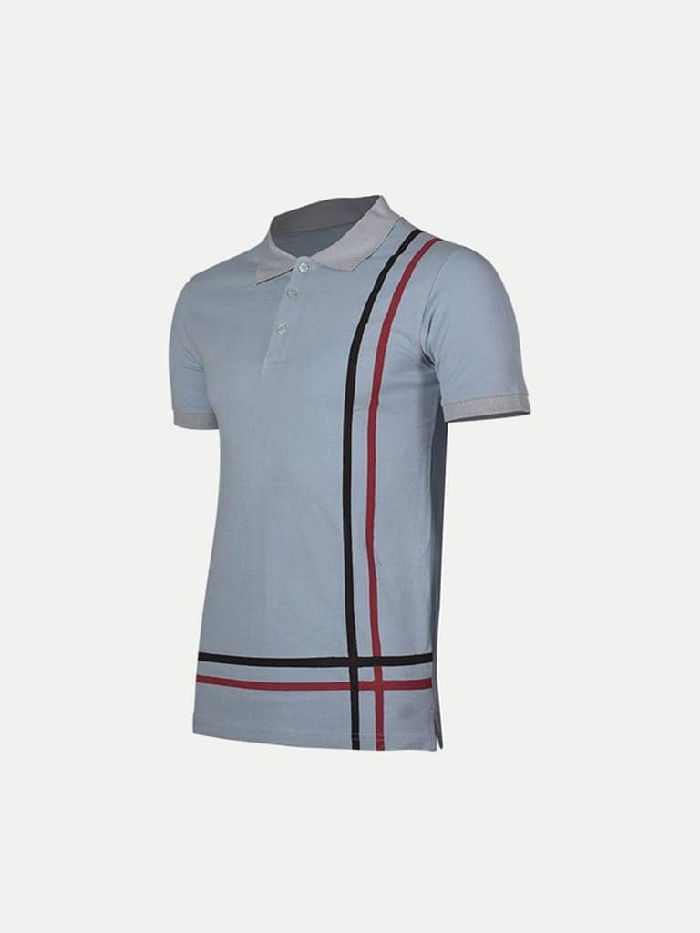 Mens Light Blue Cotton Fashion Printed Polo T Shirt view 2